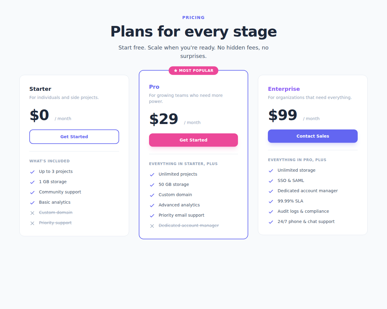 Pricing Table Preview